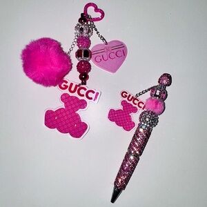 Pink G Bear Pen & Keychain Set